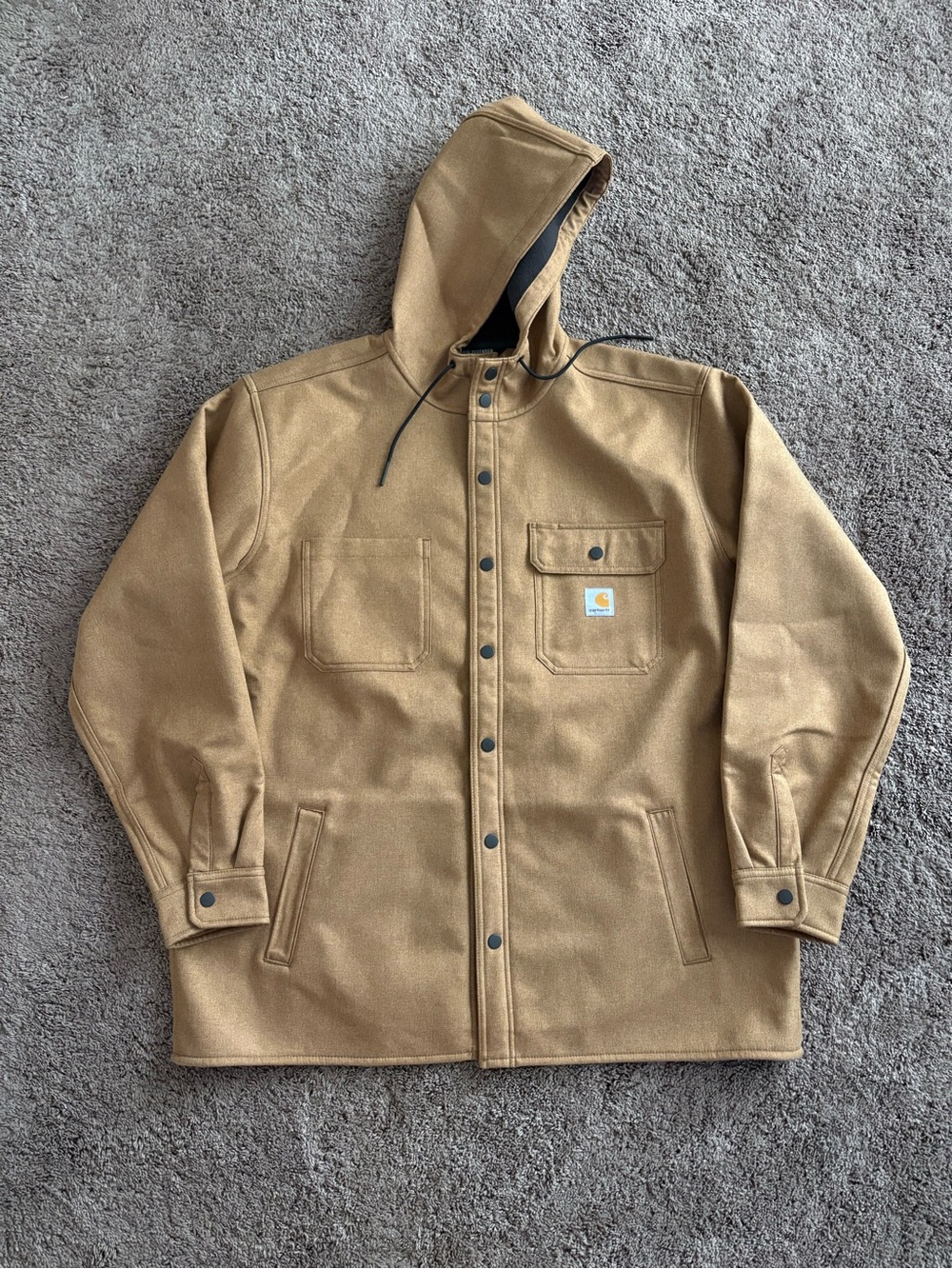 Carhartt Rain Defender Brown Hooded Shirt Jacket Men's XL Relaxed Fit Workwear